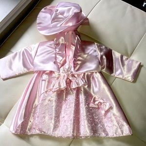 Infant pink dress 4 item outfit for wedding/ baptism. Size 3-6 months